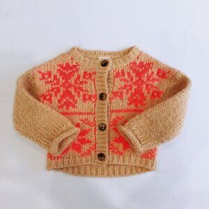 OshKosh Beige with Neon Pink Snowflake Knit Cardigan 3 Months